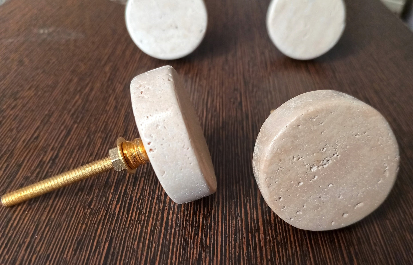Travertine Stone Cabinet Knobs, Natural Beige Drawer Pulls (Set of 4)