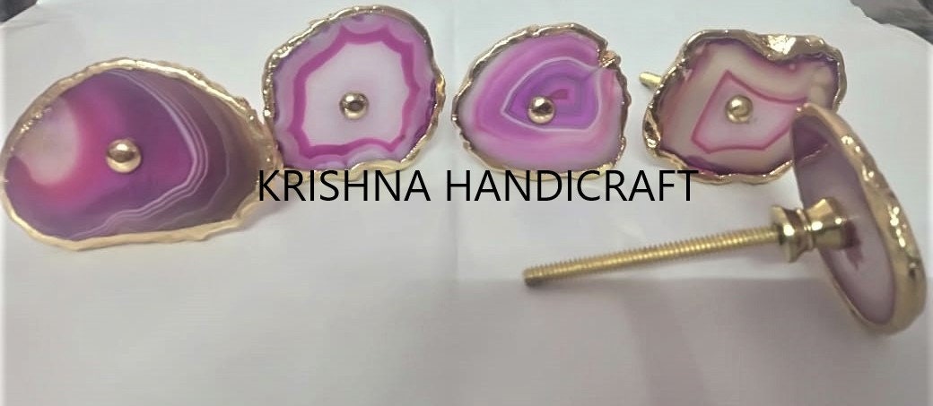 Pink Agate Cabinet Drawer Pull Decorative Wardrobe Cupboard Door Handle (Set of 4)
