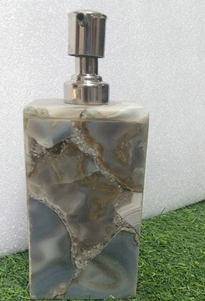 Grey Agate Soap Dispenser, Natural Stone Bathroom Decor