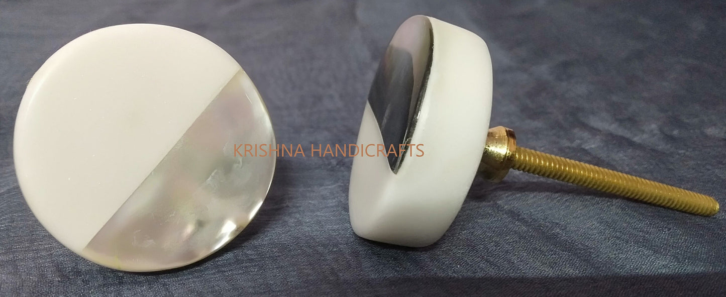 Handmade Marble & Mother of Pearl Cabinet Knob: Decorative Door Handle (Set of 4)
