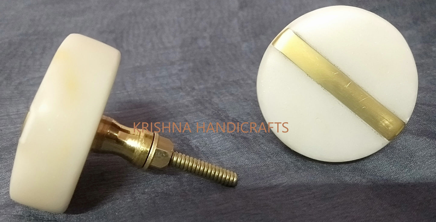 White Marble / Brass Cabinet Drawer Pull Decorative Wardrobe Cupboard Door Handle // stone knobs (Set of 4)