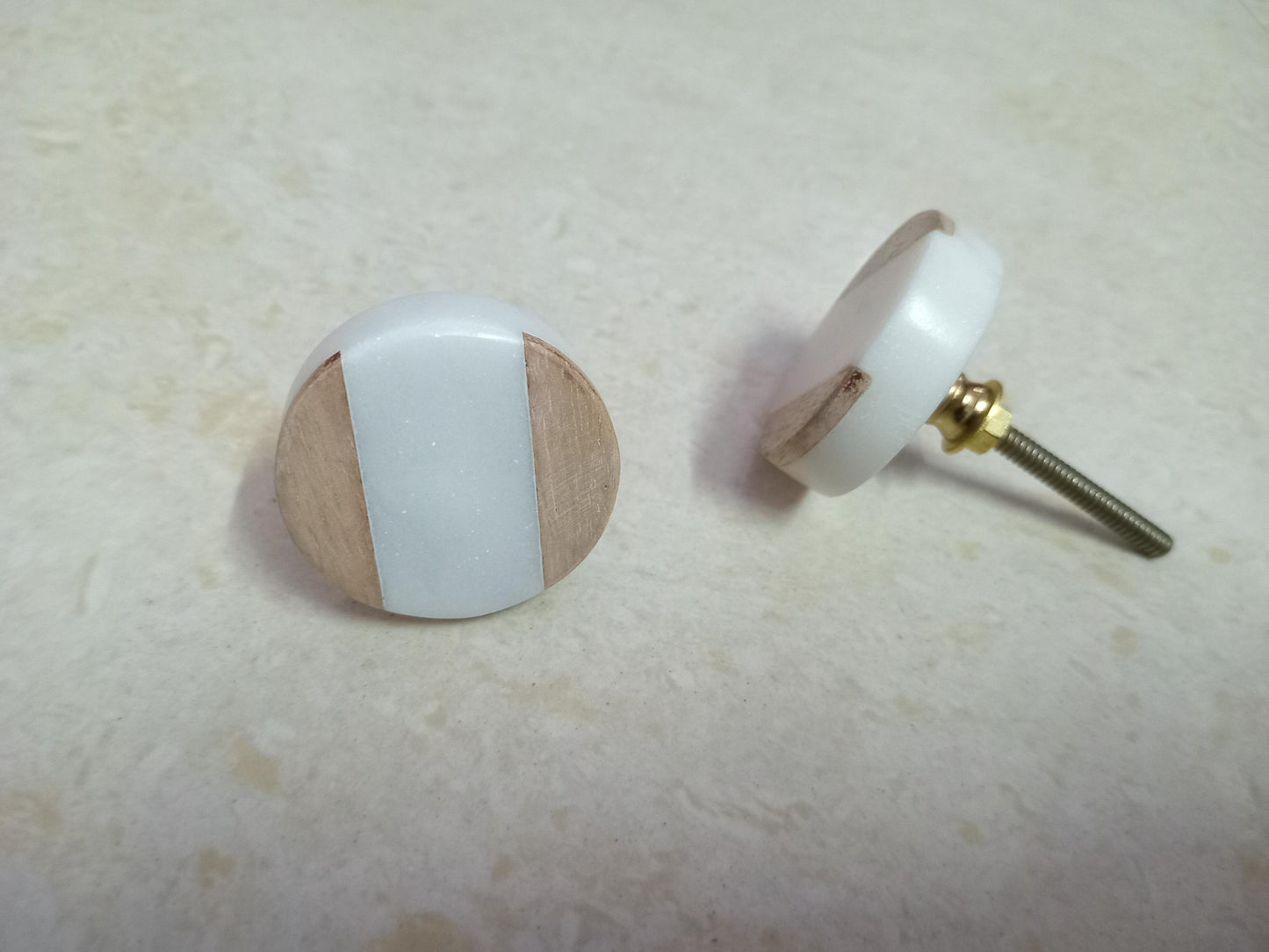White Marble / Wood Cabinet Drawer Pull Decorative Wardrobe Cupboard Door Handle // stone knobs (Set of 4)