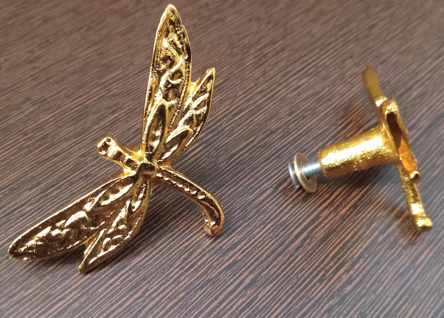 Dragonfly Brass Cabinet Knob Vintage Nature Drawer Pull Handmade Insect Hardware (Set of 4)