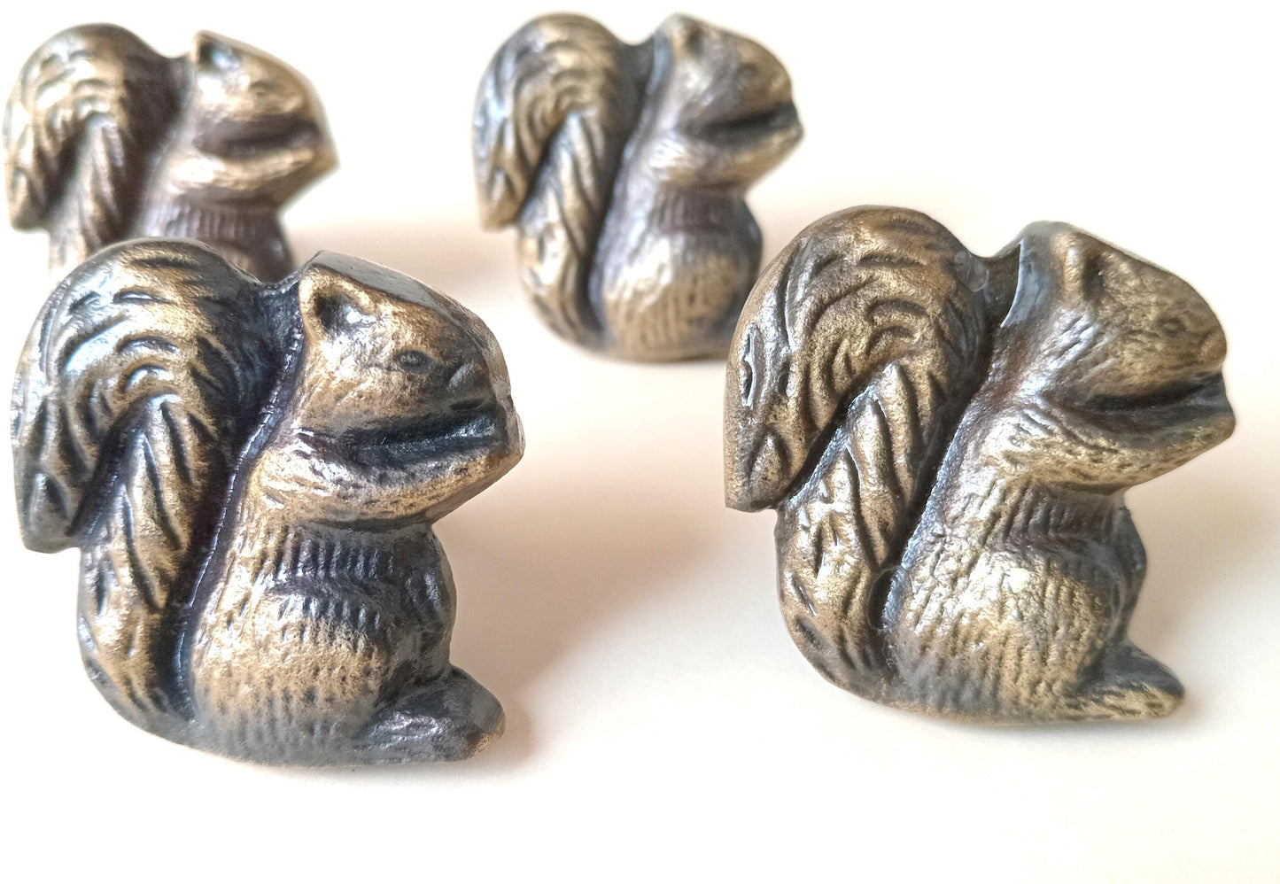Squirrel Cabinet Knob Antique Finish Woodland Animal Drawer Pull Rustic Hardware (Set of 4)