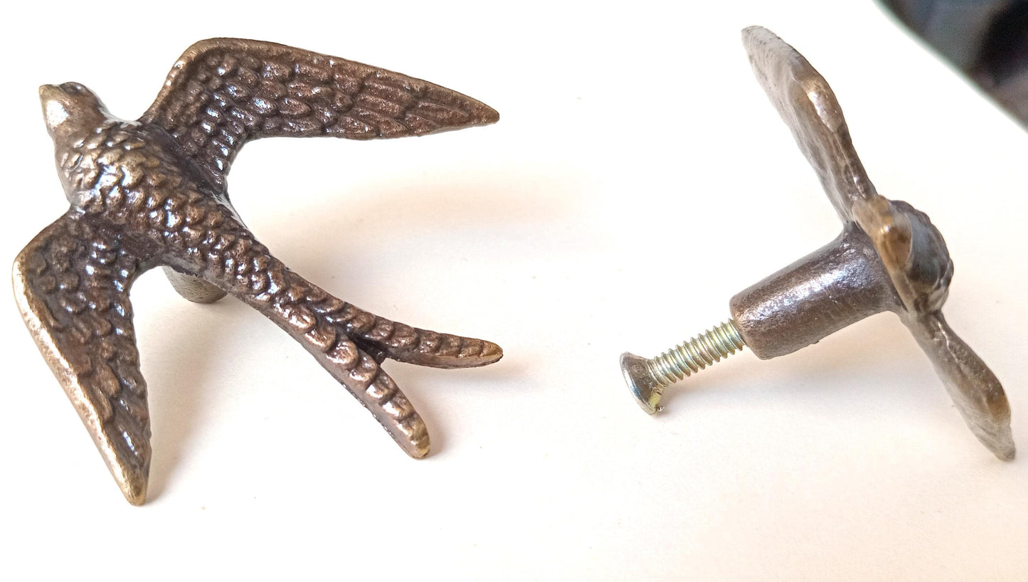 Black Kite Bird Cabinet Knob Antique Finish Bird Drawer Pull Nature Rustic Hardware (Set of 4)