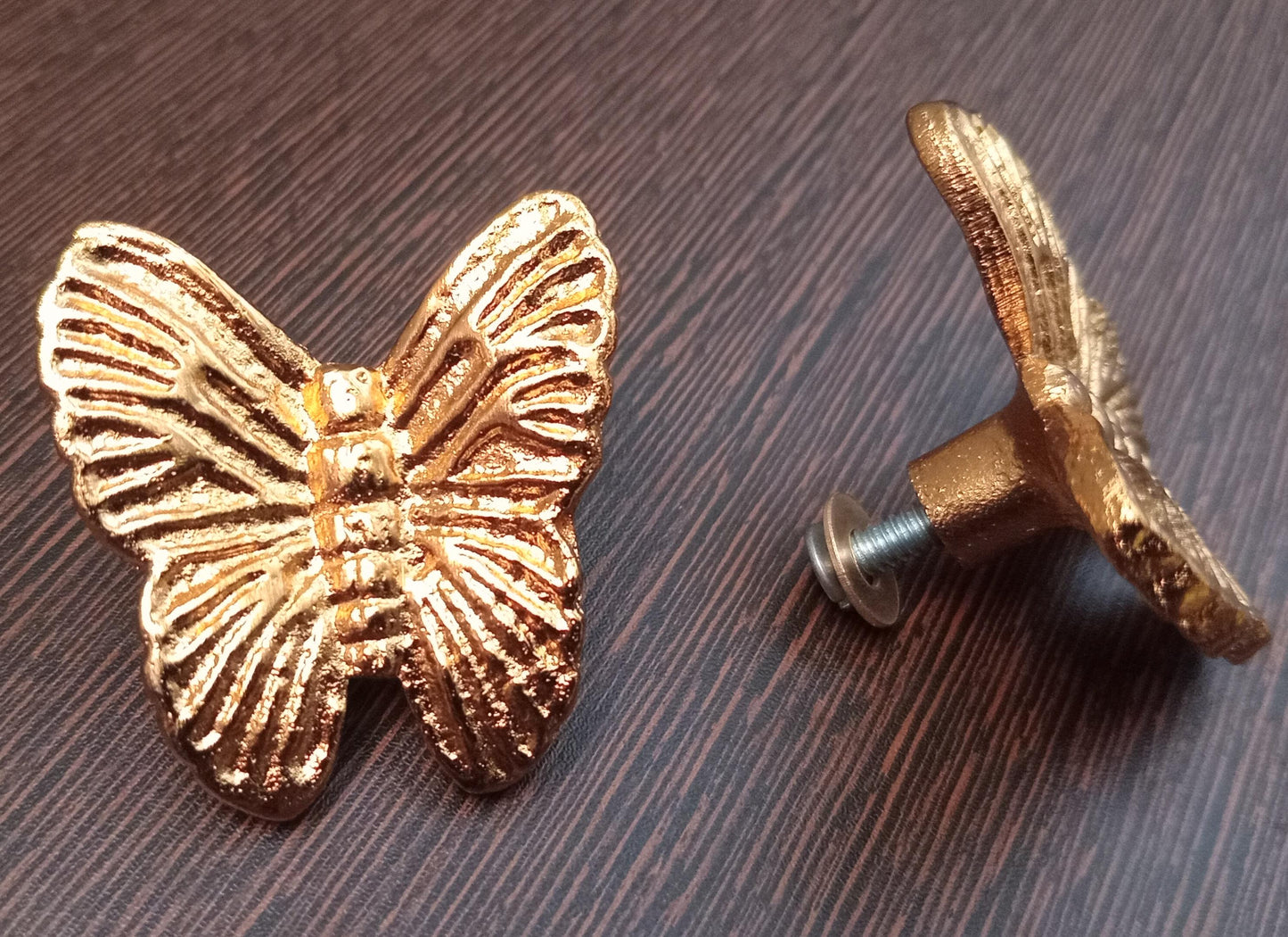 Brass Butterfly Cabinet Knob, Artistic Nature Drawer Pull, Unique Vintage Hardware (Set of 4)