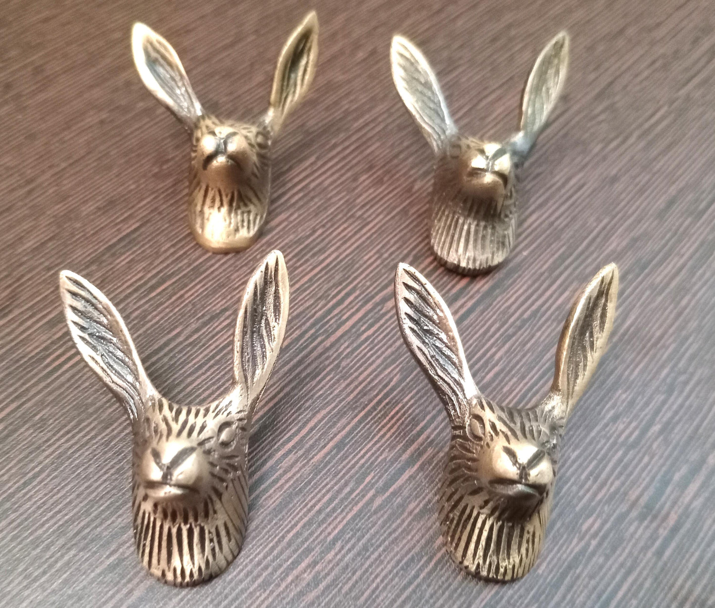 Antique Brass Rabbit Head Knob, Bunny Drawer Pull, Animal Cabinet Hardware, Rustic Woodland Decor (Set of 4)