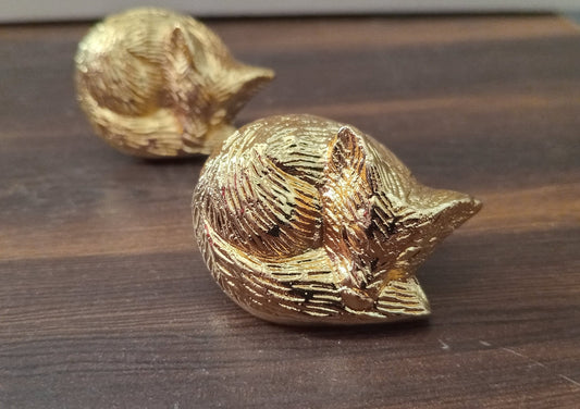 Brass Sleeping Fox Knob, Animal Cabinet Knob (set of 4)