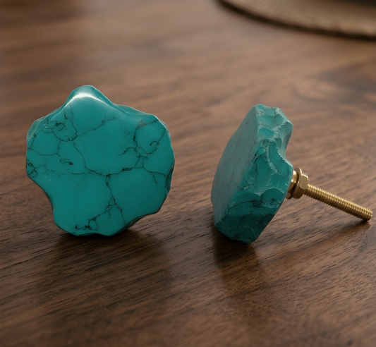 Green Stone Cabinet Knob with Brass Detail in Natural Stone (Set of 4)