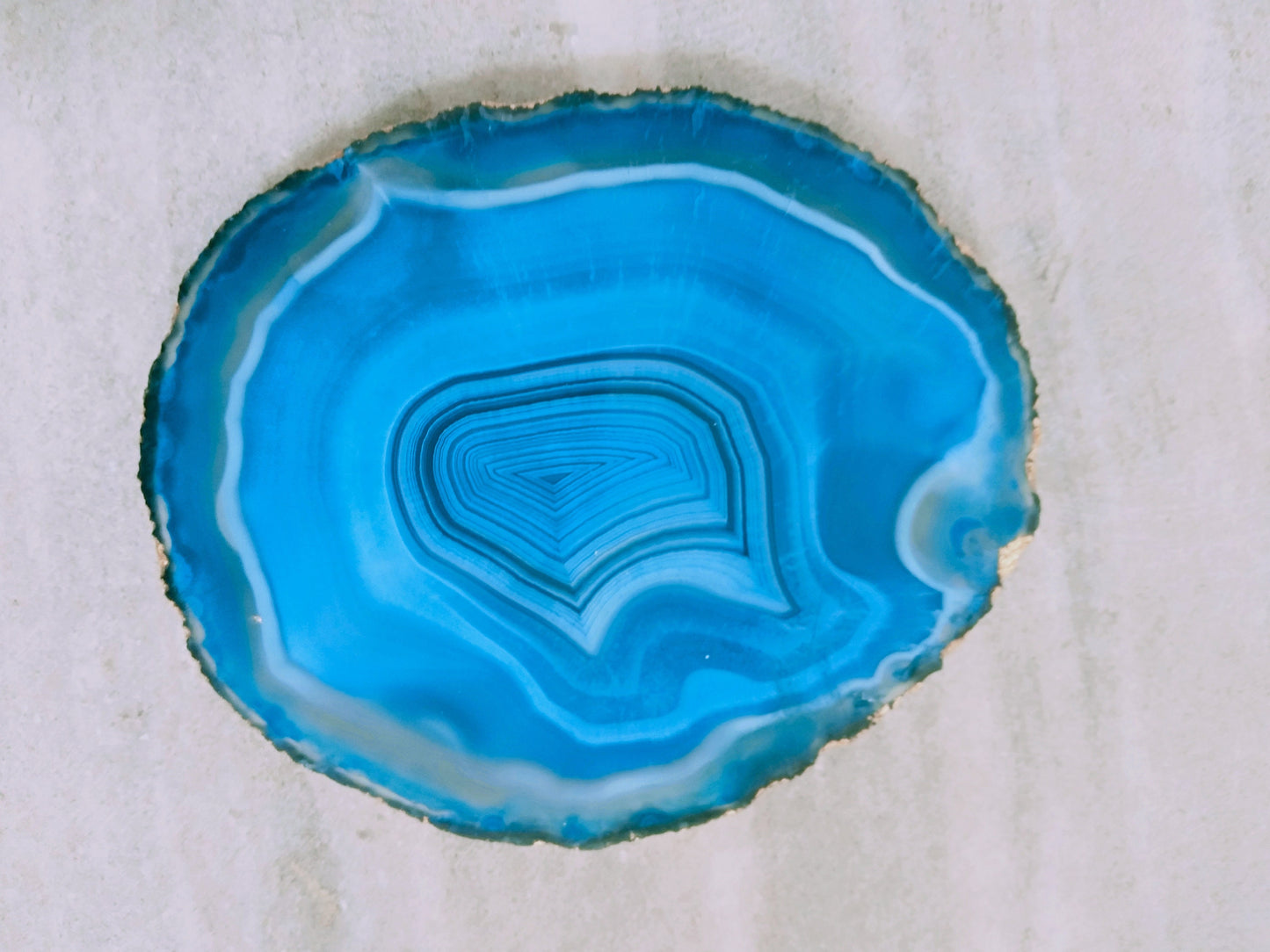 Light Blue Agate Coaster, Gold Electroplated Edge Slice
