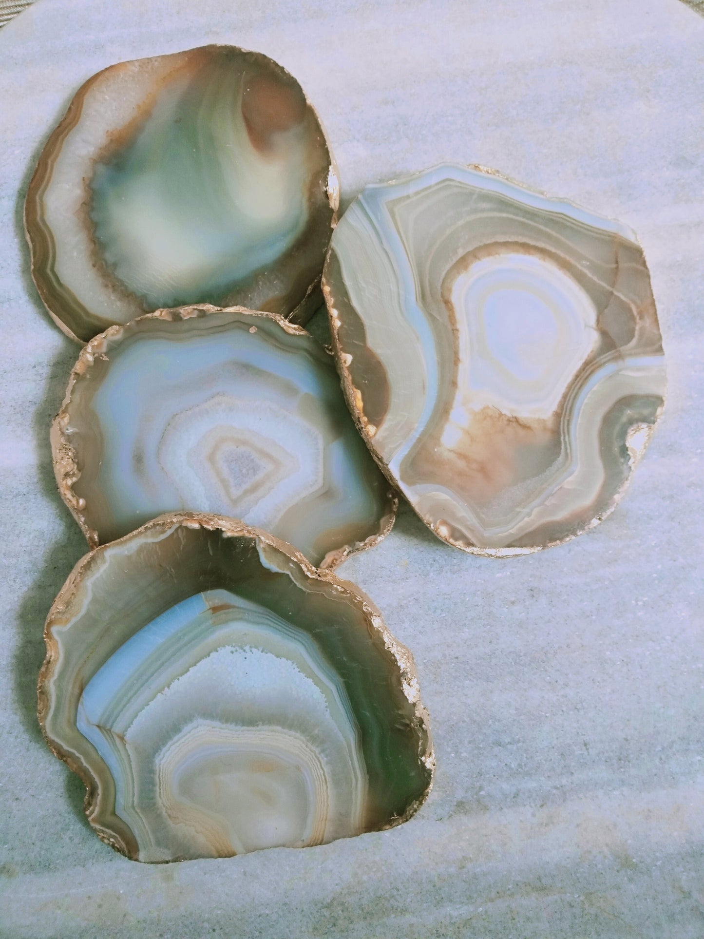 Yellow Agate Coaster: Gold Electroplated Slice, Table Decor