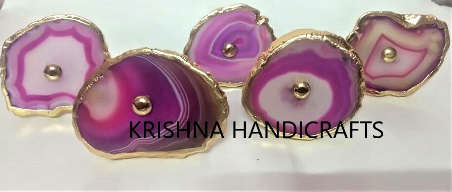 Pink Agate Cabinet Drawer Pull Decorative Wardrobe Cupboard Door Handle (Set of 4)