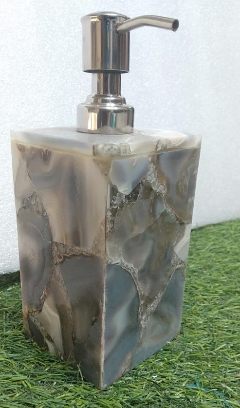 Grey Agate Soap Dispenser, Natural Stone Bathroom Decor