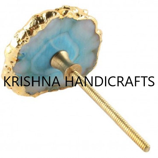 Turquoise Agate Cabinet Drawer Pull Decorative Wardrobe Cupboard Door Handle (Set of 4)