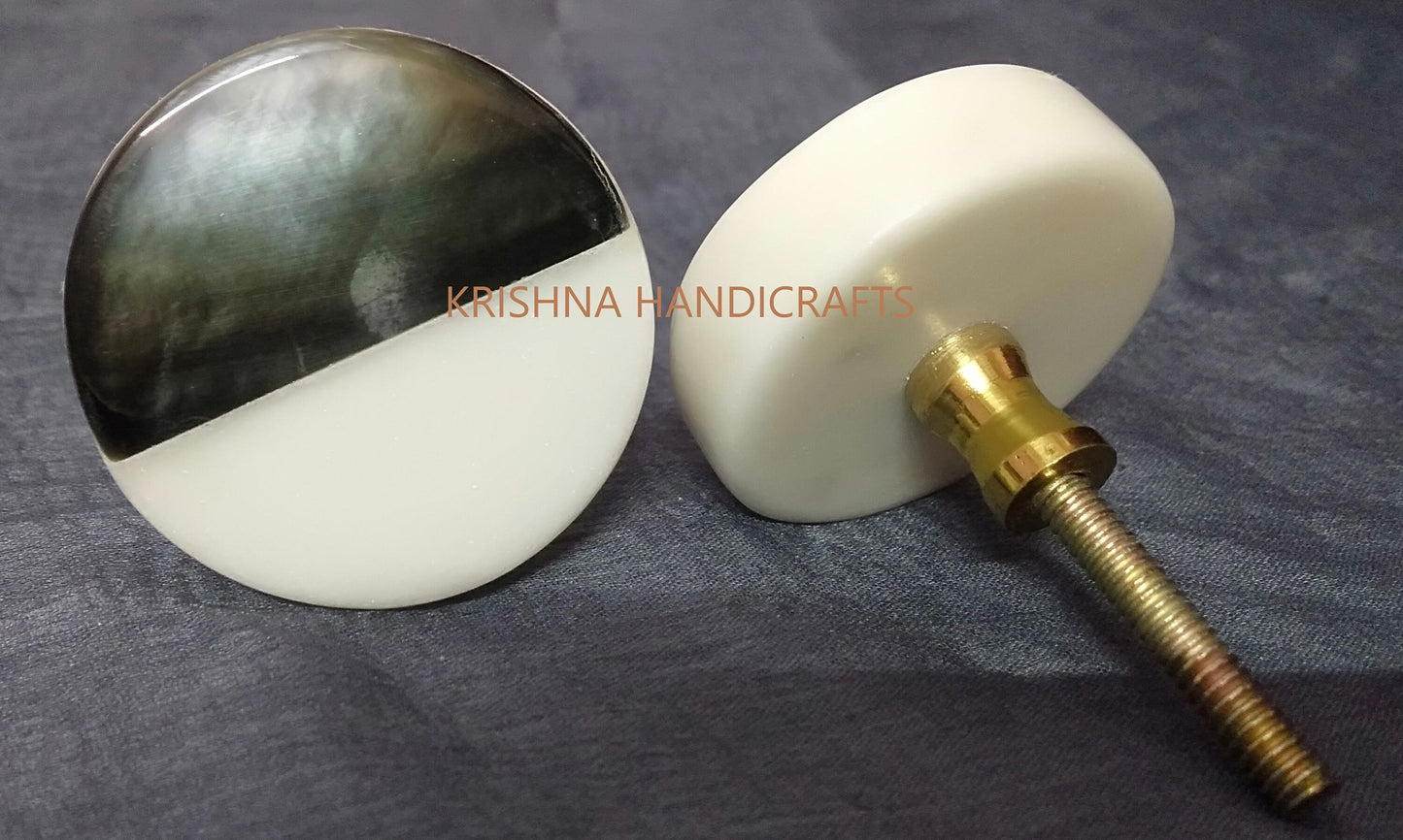 Handmade Marble & Mother of Pearl Cabinet Knob: Decorative Door Handle (Set of 4)