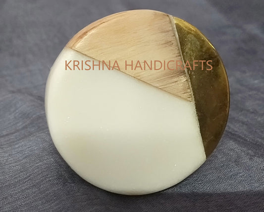 White Resin /Wood/ Brass Cabinet Drawer Pull Decorative Wardrobe Cupboard Door Handle // stone knobs (Set of 4)