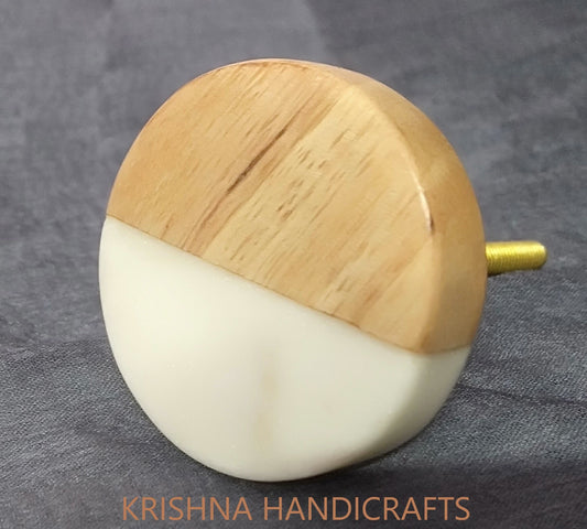 Marble & Wood Round Cabinet Knob, Drawer Pull ( Set of 4)