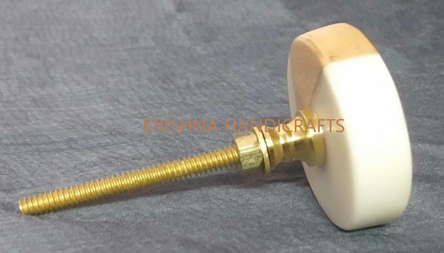 White Resin /Wood/ Brass Cabinet Drawer Pull Decorative Wardrobe Cupboard Door Handle // stone knobs (Set of 4)