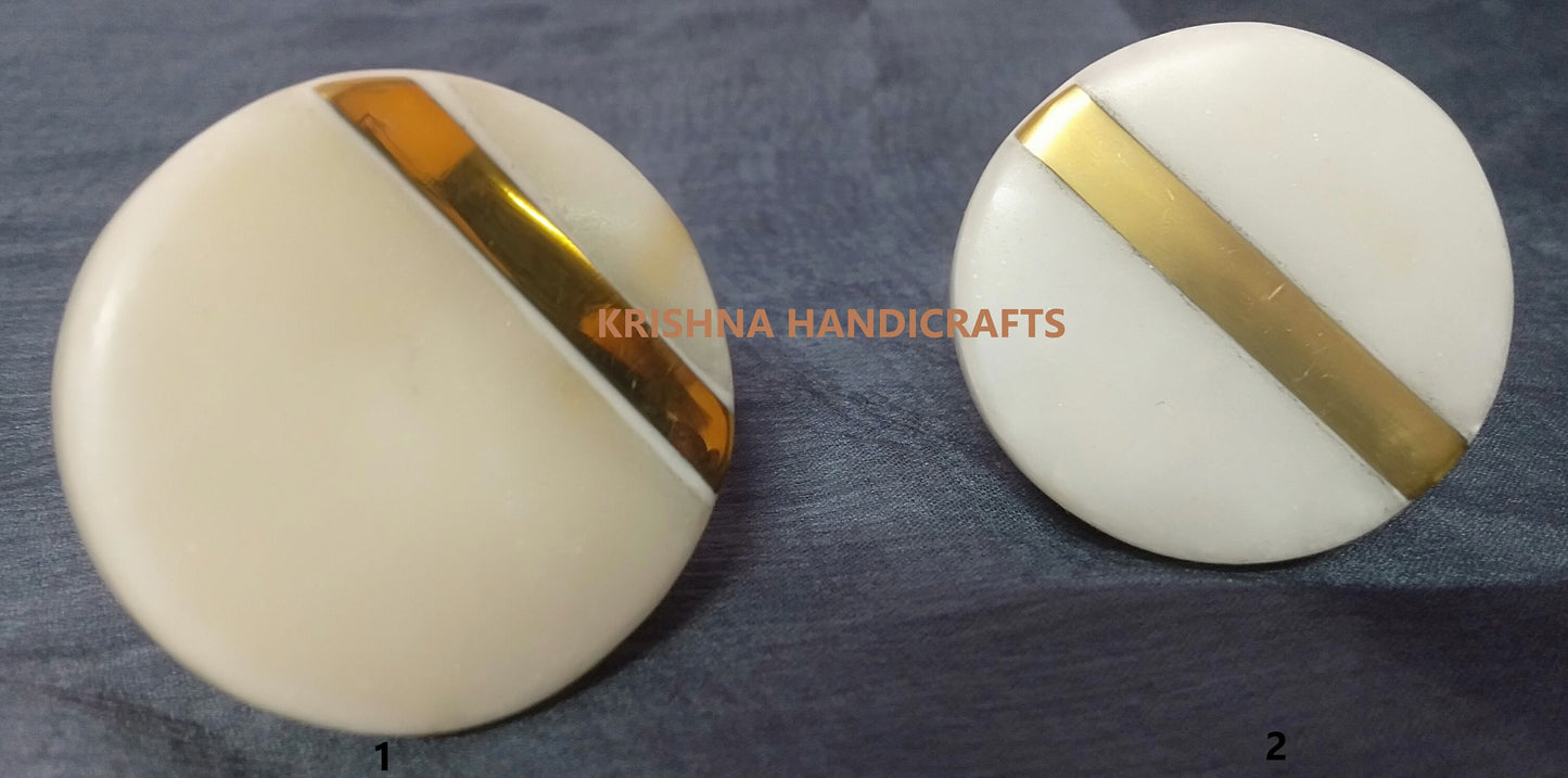 White Marble / Brass Cabinet Drawer Pull Decorative Wardrobe Cupboard Door Handle // stone knobs (Set of 4)