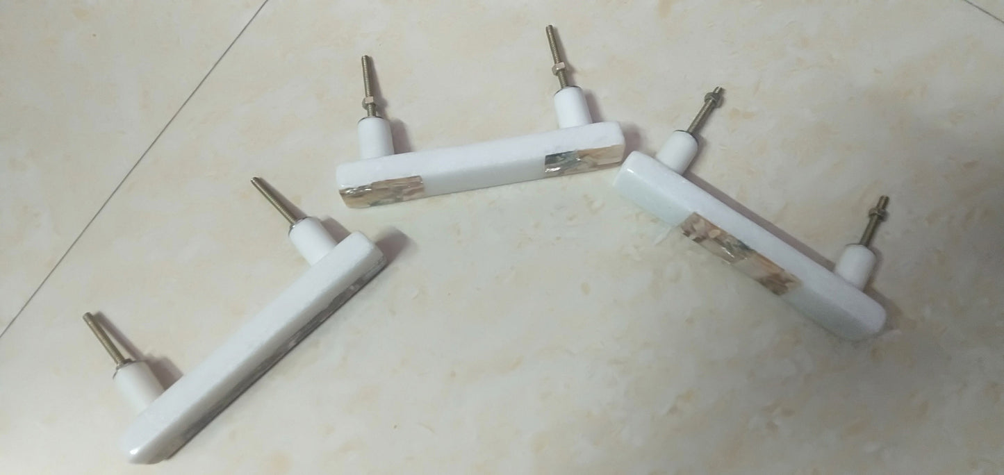 White Stone & Mother of Pearl Long Cabinet Handle