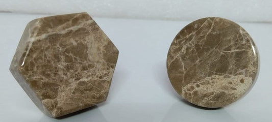 Brown Stone Cabinet Knobs – Round & Hexagon Drawer Pulls (Set of 4)