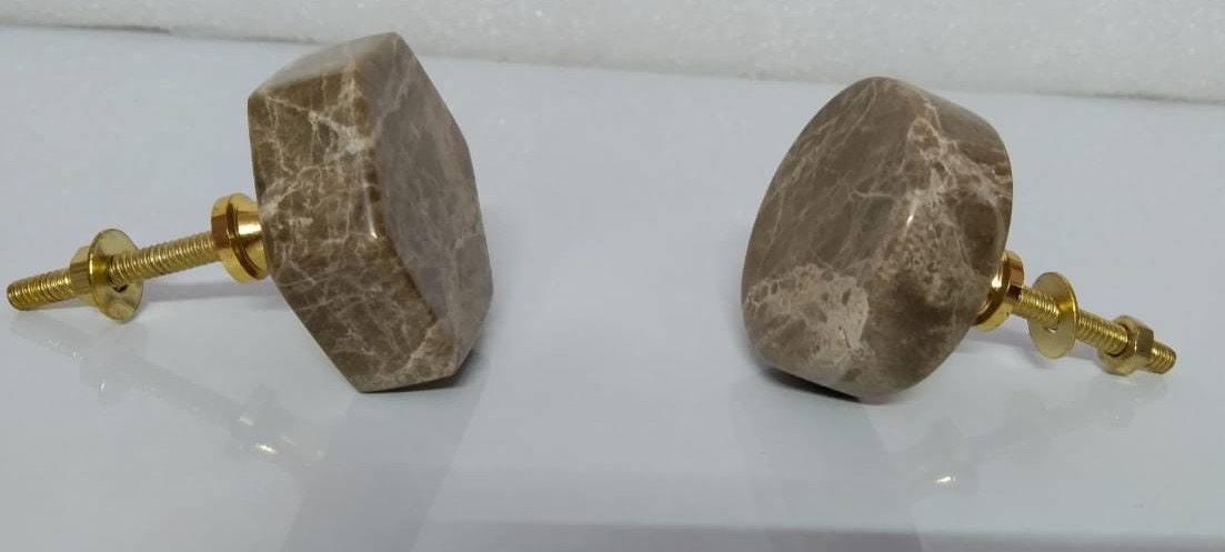 Brown Stone Cabinet Knobs – Round & Hexagon Drawer Pulls (Set of 4)