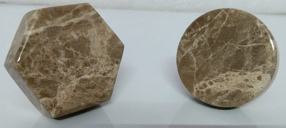 Brown Stone Cabinet Knobs – Round & Hexagon Drawer Pulls (Set of 4)