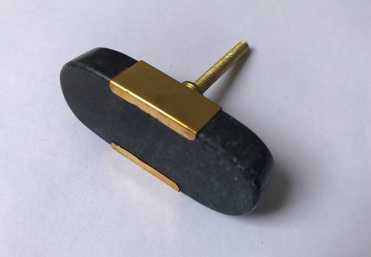 Black Stone & Brass Cabinet Knobs – Oval Drawer Pulls (Set of 4)