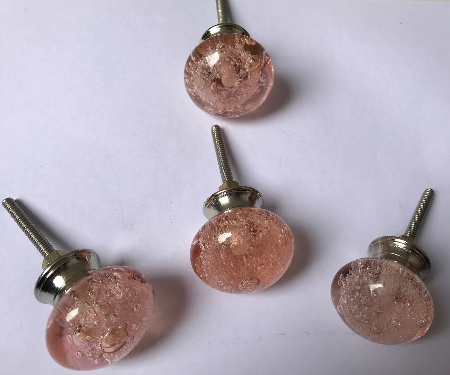 Pink Glass Knobs – Cabinet Drawer Pulls for Dresser and Kitchen (Set of 4)