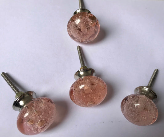 Pink Glass Knobs – Cabinet Drawer Pulls for Dresser and Kitchen (Set of 4)