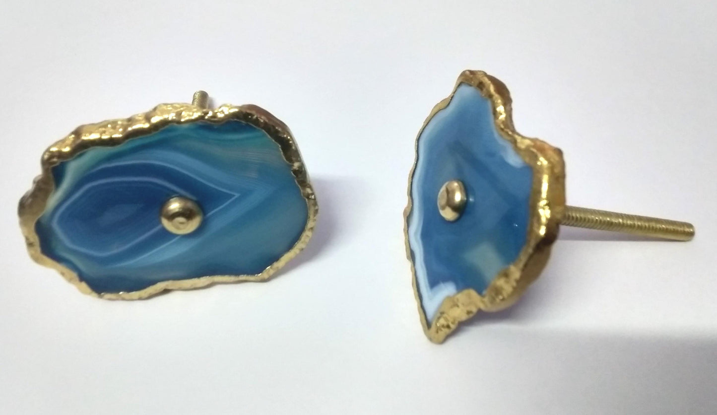 Turquoise Agate Cabinet Drawer Pull Decorative Wardrobe Cupboard Door Handle (Set of 4)