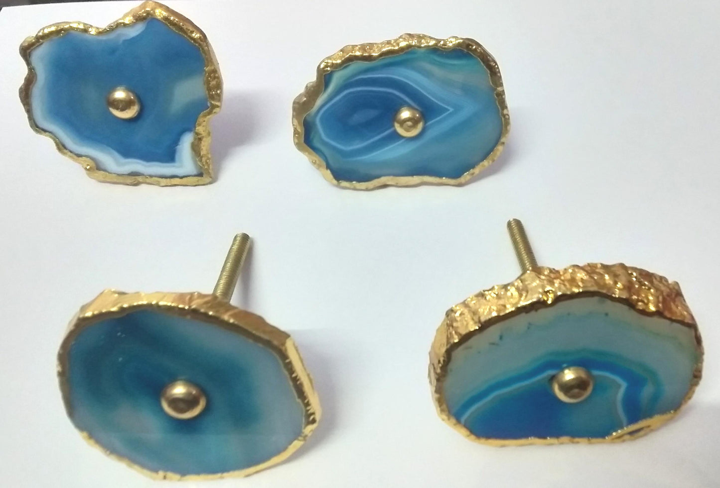Turquoise Agate Cabinet Drawer Pull Decorative Wardrobe Cupboard Door Handle (Set of 4)