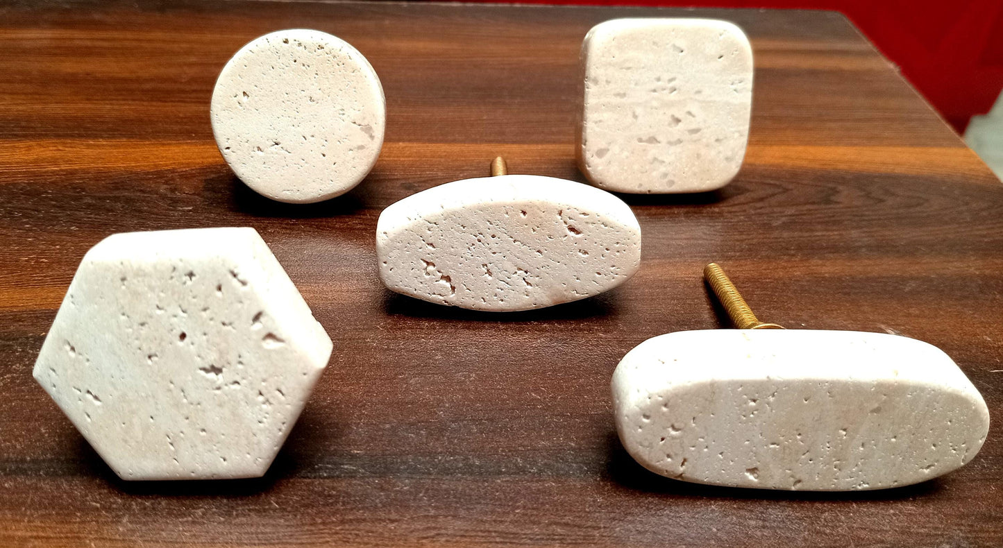 Travertine Stone Cabinet Knobs, Natural Beige Drawer Pulls