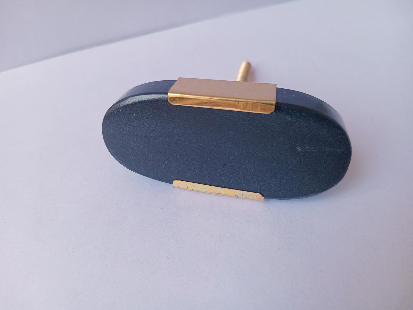 Black Stone & Brass Cabinet Knobs – Oval Drawer Pulls (Set of 4)