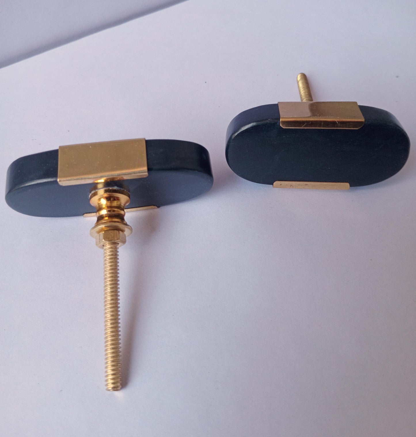 Black Stone & Brass Cabinet Knobs – Oval Drawer Pulls (Set of 4)