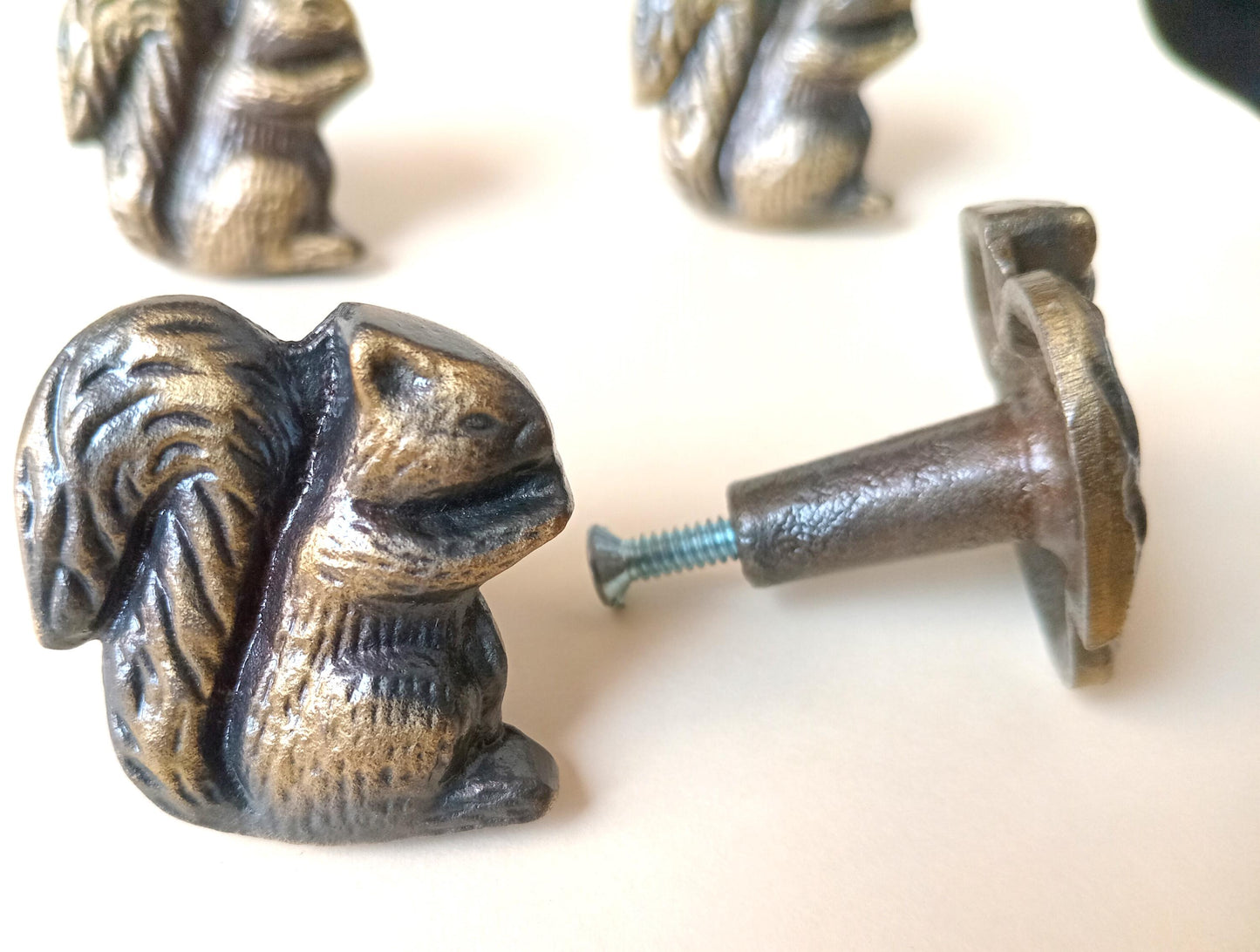 Squirrel Cabinet Knob Antique Finish Woodland Animal Drawer Pull Rustic Hardware (Set of 4)