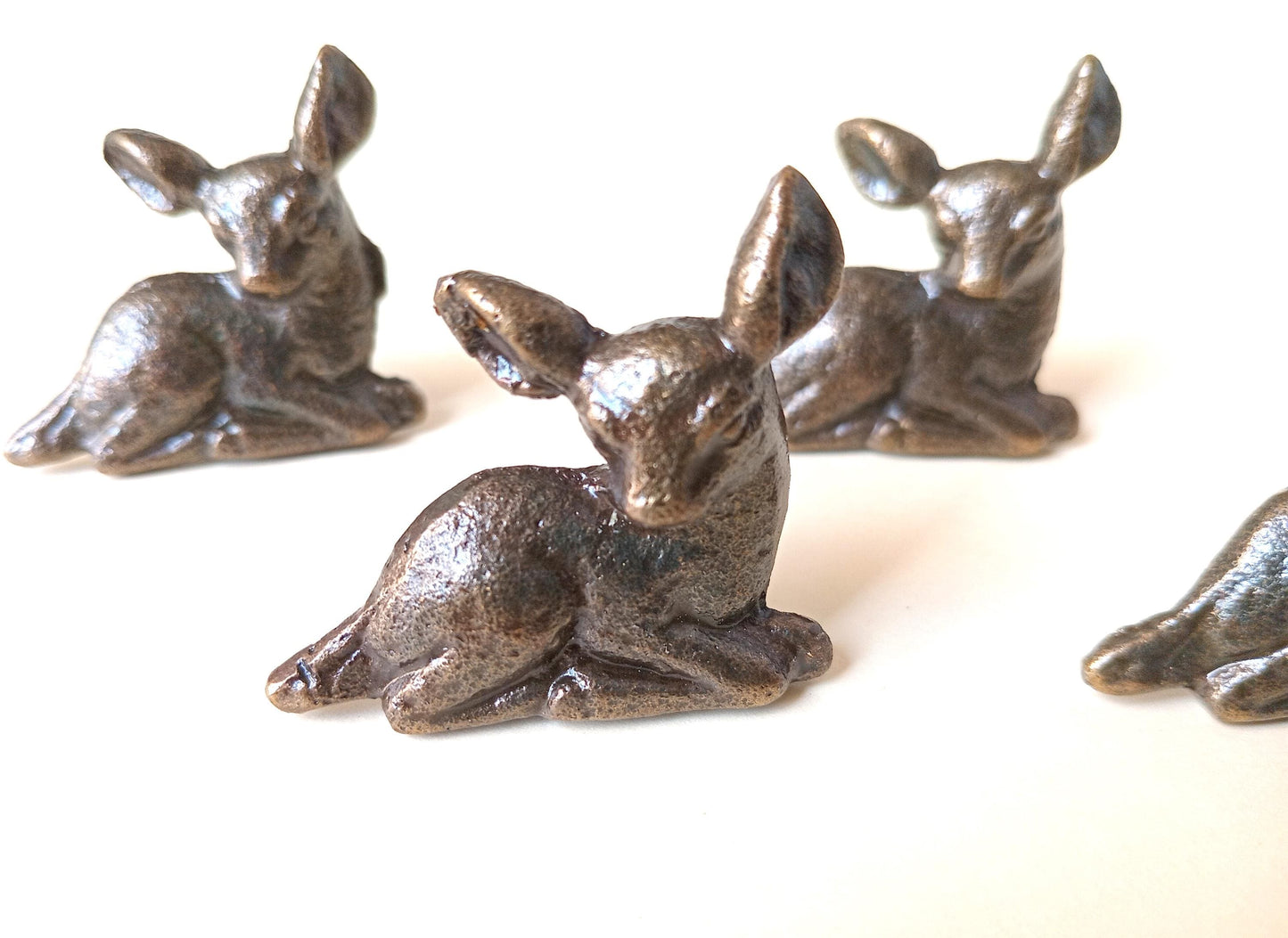 Fawn Deer Cabinet Knob Antique Finish Rustic Woodland Animal Drawer Pull Hardware (Set of 4)