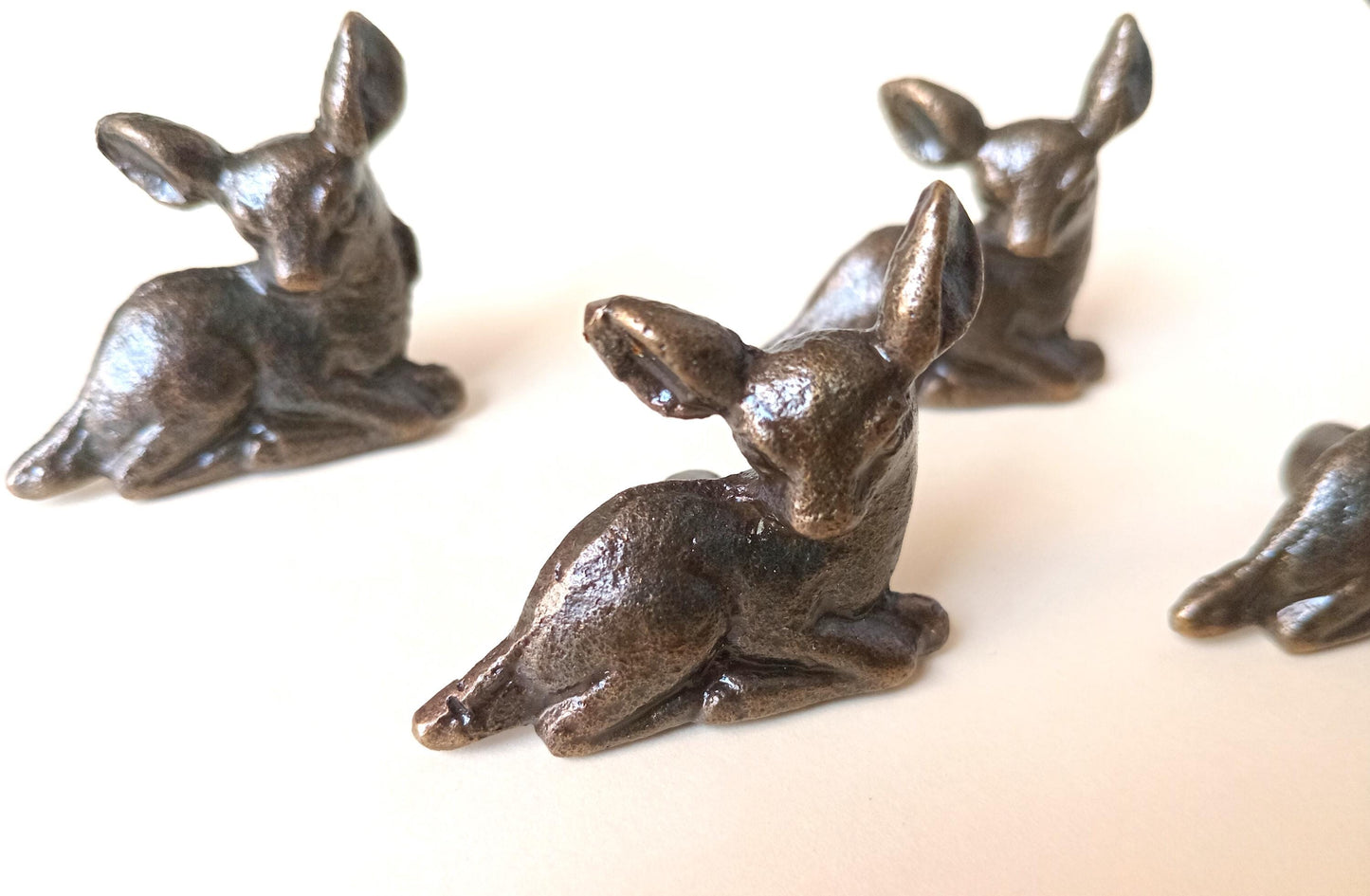 Fawn Deer Cabinet Knob Antique Finish Rustic Woodland Animal Drawer Pull Hardware (Set of 4)