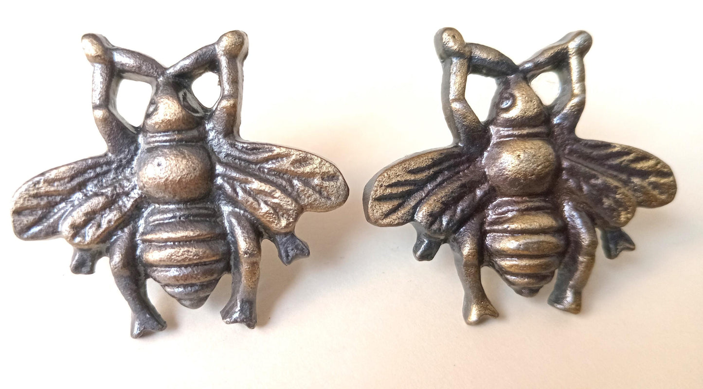 Honey Bee Cabinet Knob Antique Finish Insect Drawer Pull Nature Garden Hardware (Set of 4)