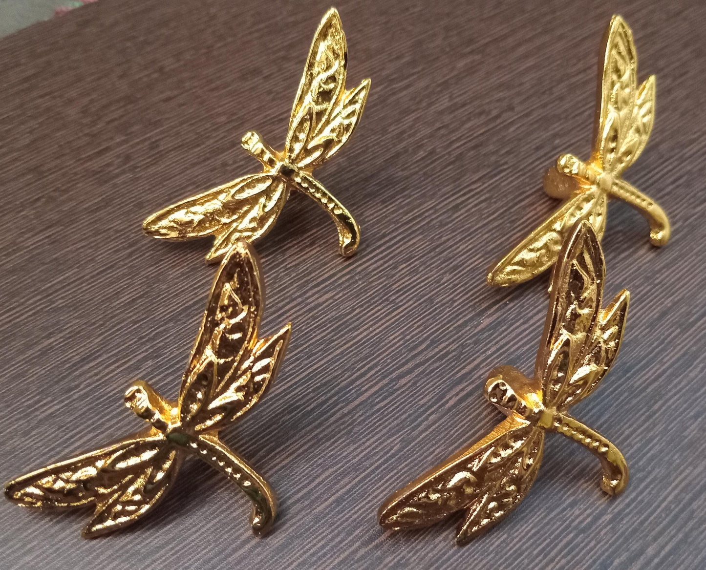 Dragonfly Brass Cabinet Knob Vintage Nature Drawer Pull Handmade Insect Hardware (Set of 4)