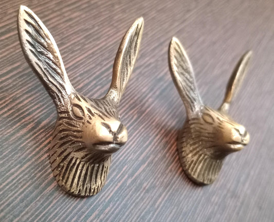 Antique Brass Rabbit Head Knob, Bunny Drawer Pull, Animal Cabinet Hardware, Rustic Woodland Decor