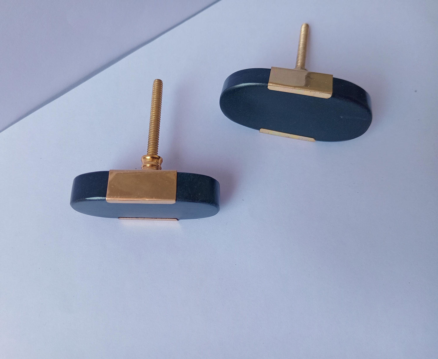 Black Stone & Brass Cabinet Knobs – Oval Drawer Pulls (Set of 4)
