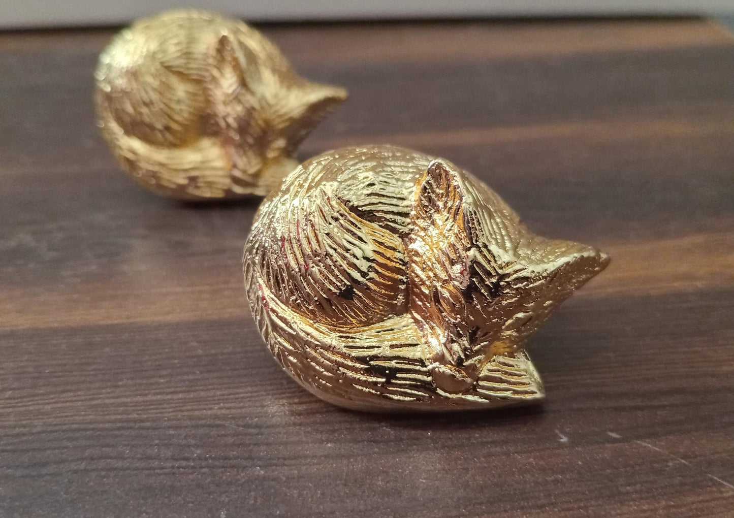 Brass Sleeping Fox Knob, Animal Cabinet Knob (Set of 4)