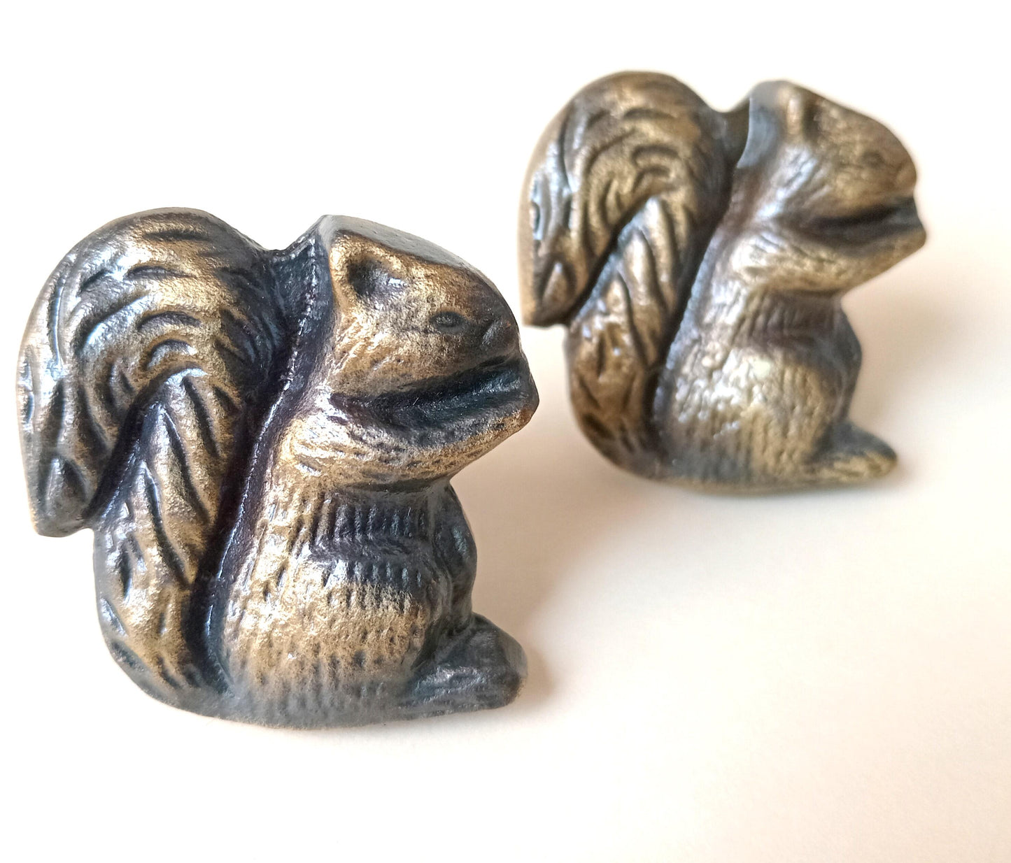 Squirrel Cabinet Knob Antique Finish Woodland Animal Drawer Pull Rustic Hardware (Set of 4)