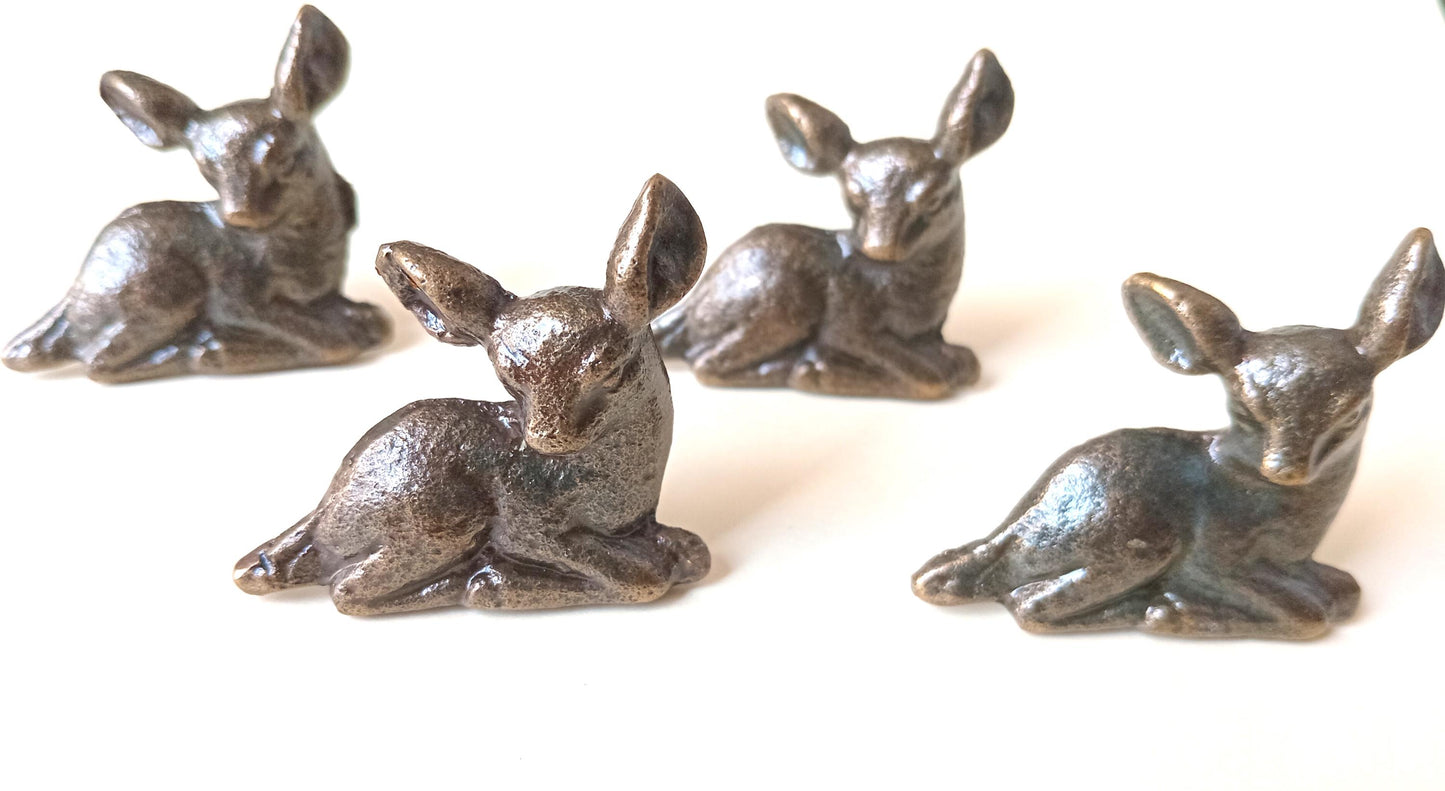Fawn Deer Cabinet Knob Antique Finish Rustic Woodland Animal Drawer Pull Hardware (Set of 4)