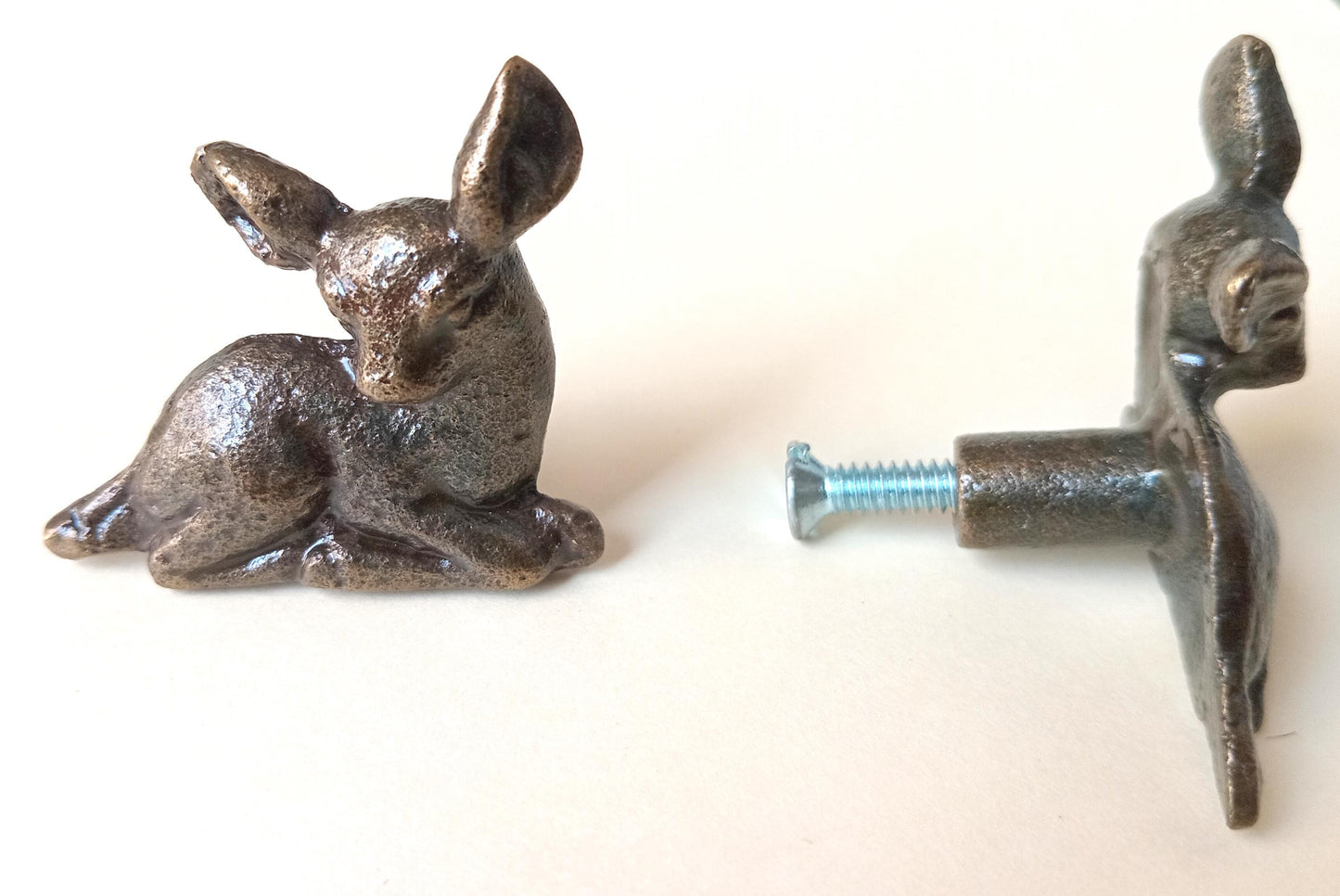Fawn Deer Cabinet Knob Antique Finish Rustic Woodland Animal Drawer Pull Hardware (Set of 4)