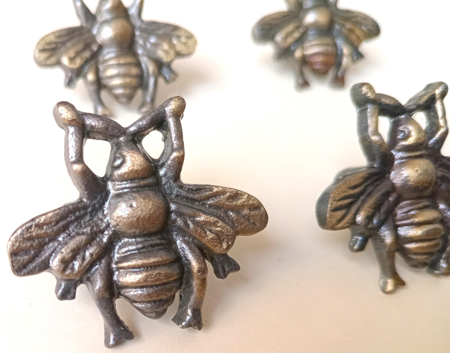 Honey Bee Cabinet Knob Antique Finish Insect Drawer Pull Nature Garden Hardware (Set of 4)