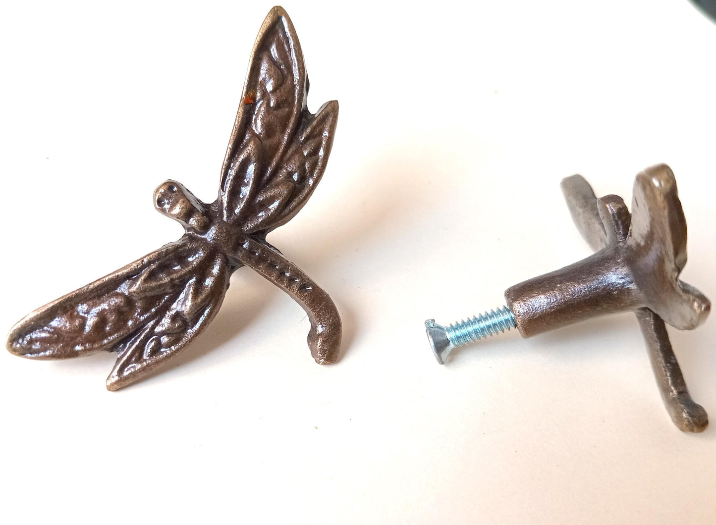 Dragonfly Cabinet Knob Antique Finish Insect Drawer Pull Nature Rustic Hardware (Set of 4)