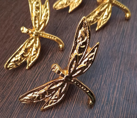 Dragonfly Brass Cabinet Knob Vintage Nature Drawer Pull Handmade Insect Hardware (Set of 4)