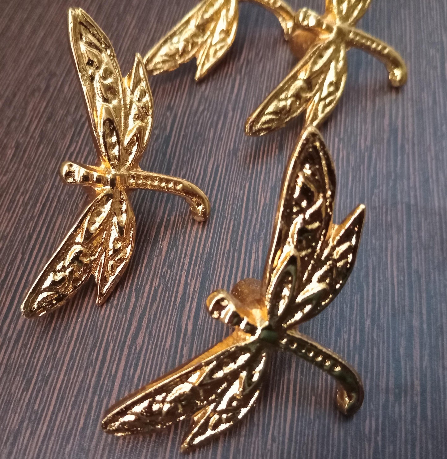 Dragonfly Brass Cabinet Knob Vintage Nature Drawer Pull Handmade Insect Hardware (Set of 4)